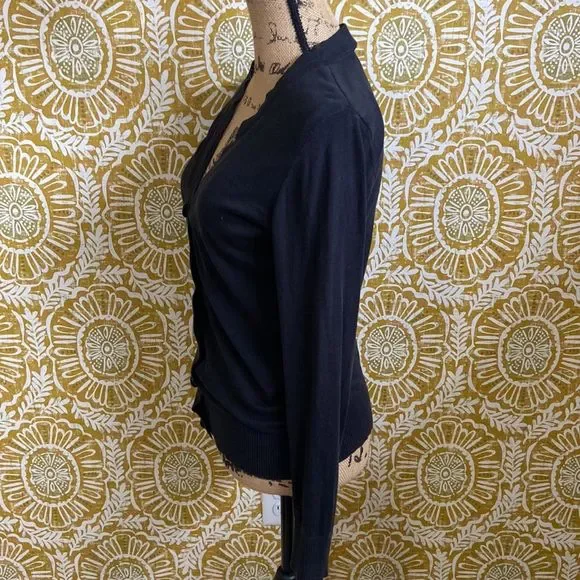 Tory Burch Simone Black Long Sleeve Button Front Cotton Cardigan size S - Picture 4 of 10